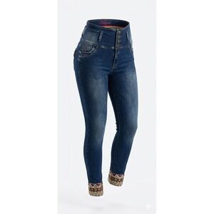 Stagmi High Waisted Skinny Jeans Women 7 Blue Sequin Trim Levanta Cola Boho